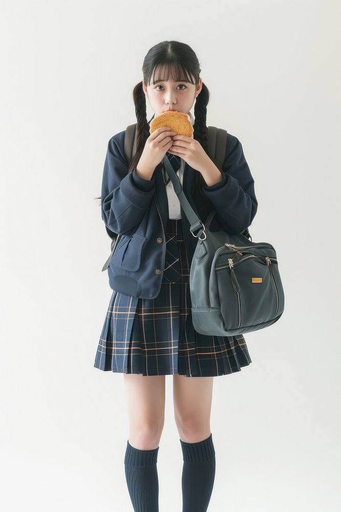 Japanese female student bag holding skirt.