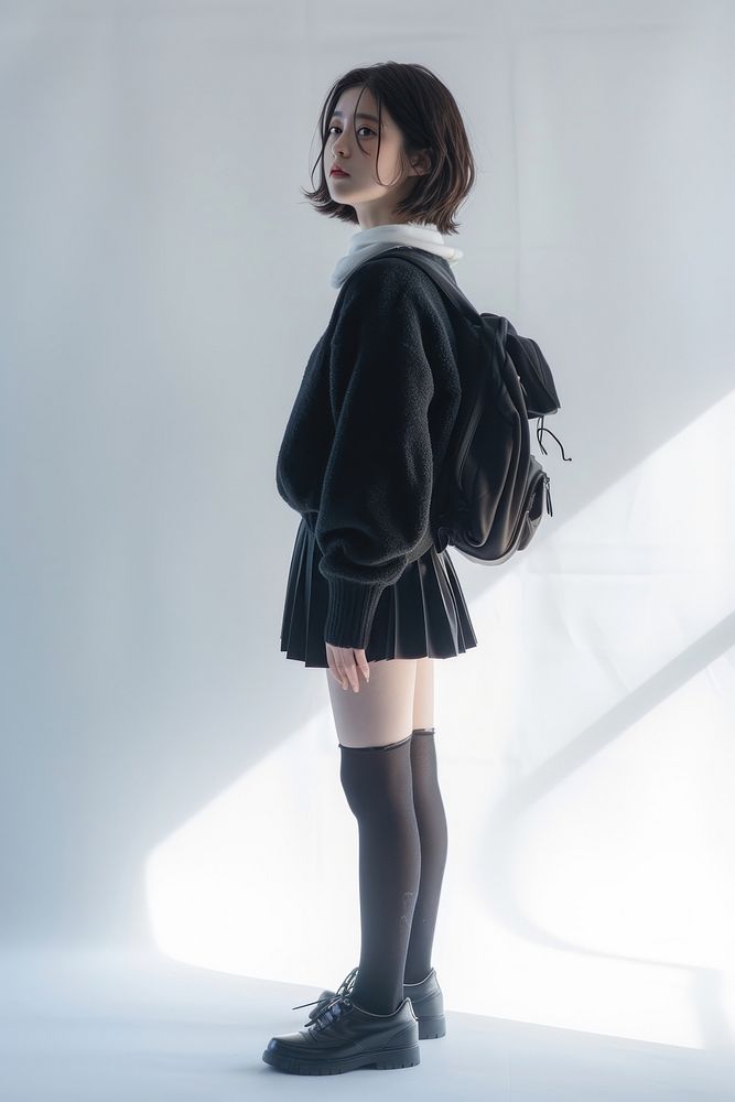 Japanese female student footwear skirt photo.