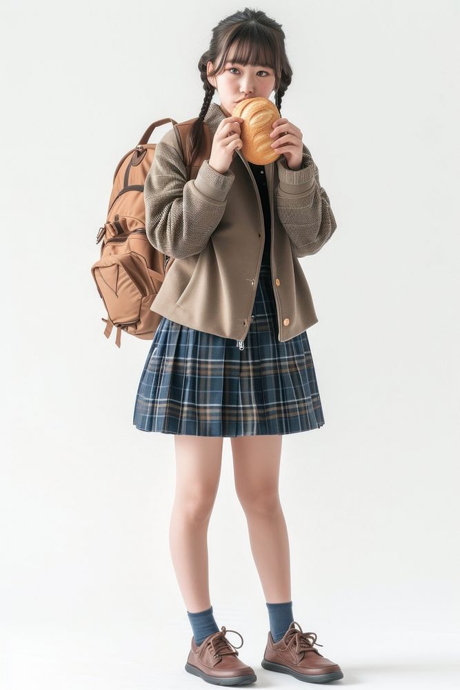 Japanese female student skirt bread white background.