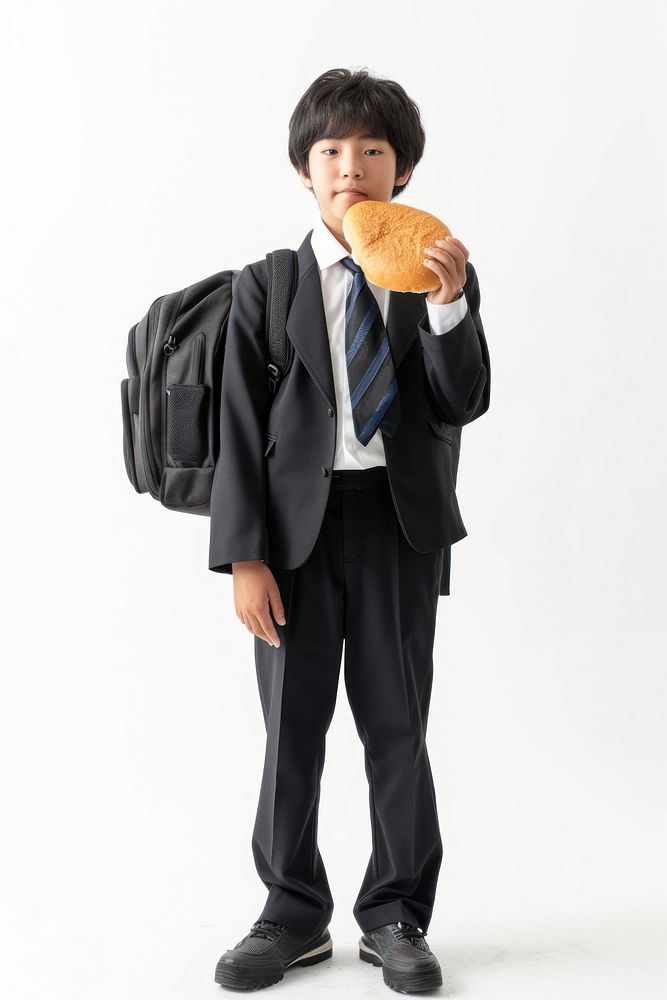 Japanese male student bread footwear portrait.