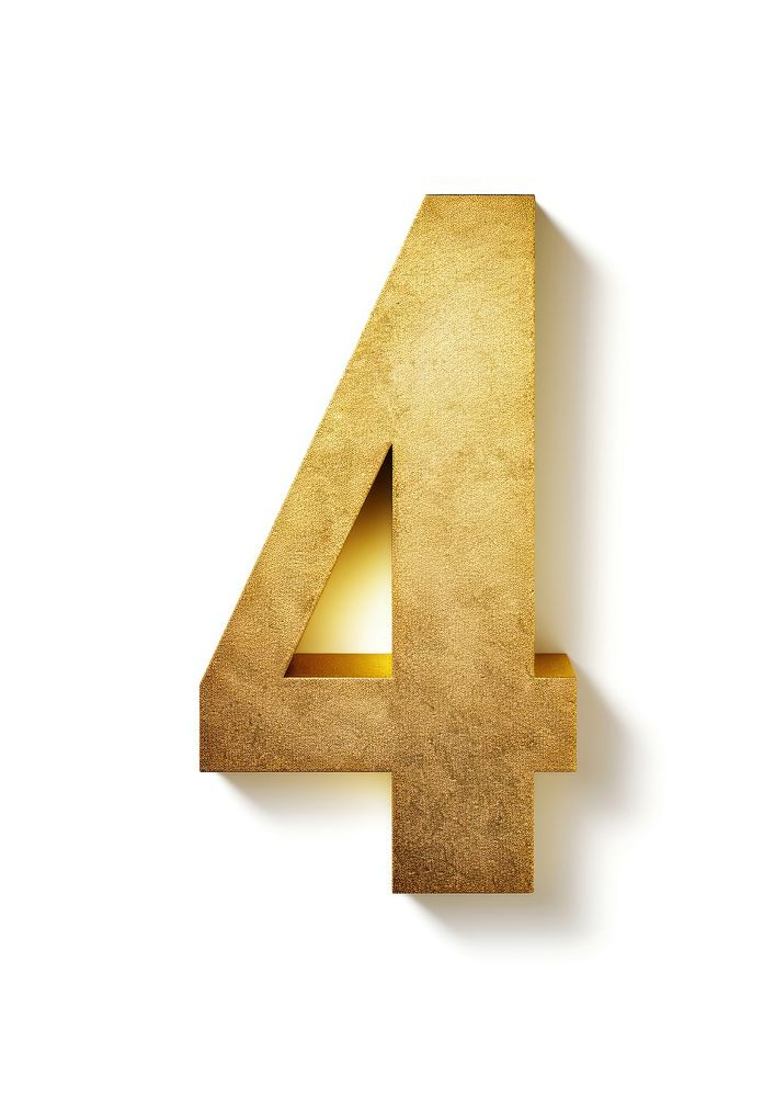 Golden alphabet 4 number text white background yellow.
