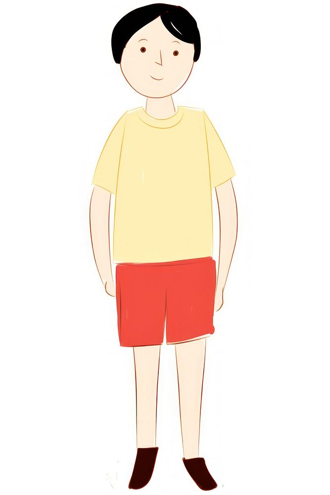 Teenager standing shorts white background.