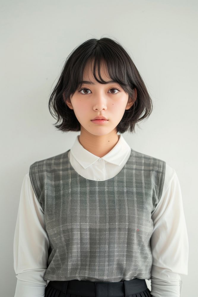 Japanese female student blouse hair contemplation.