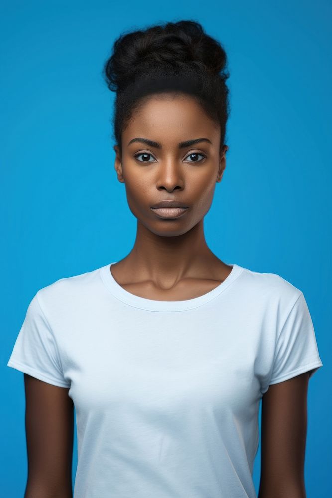 Black woman with white clear t shirt portrait t-shirt photo.