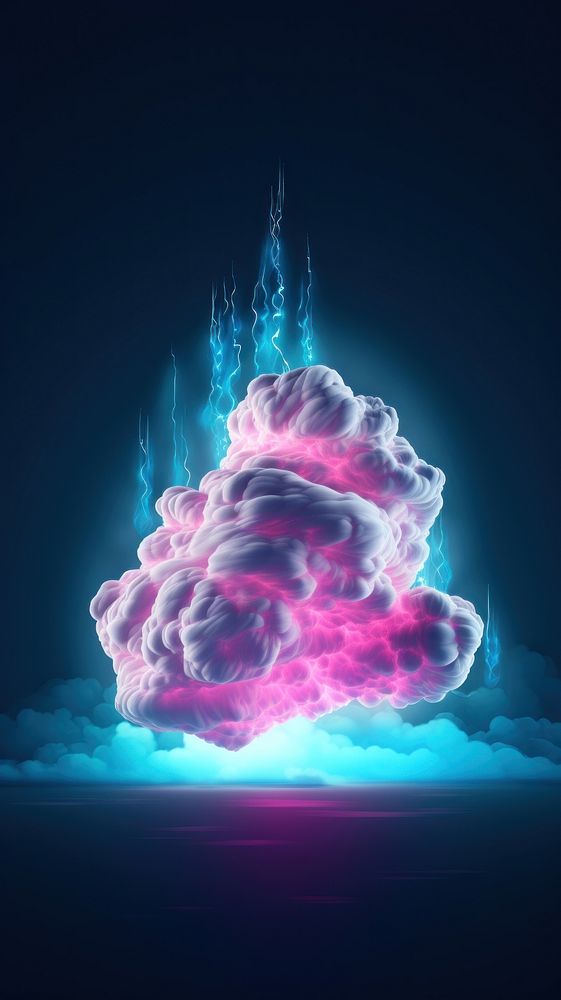Abstract neon background with stormy cloud glowing sky illuminated creativity.