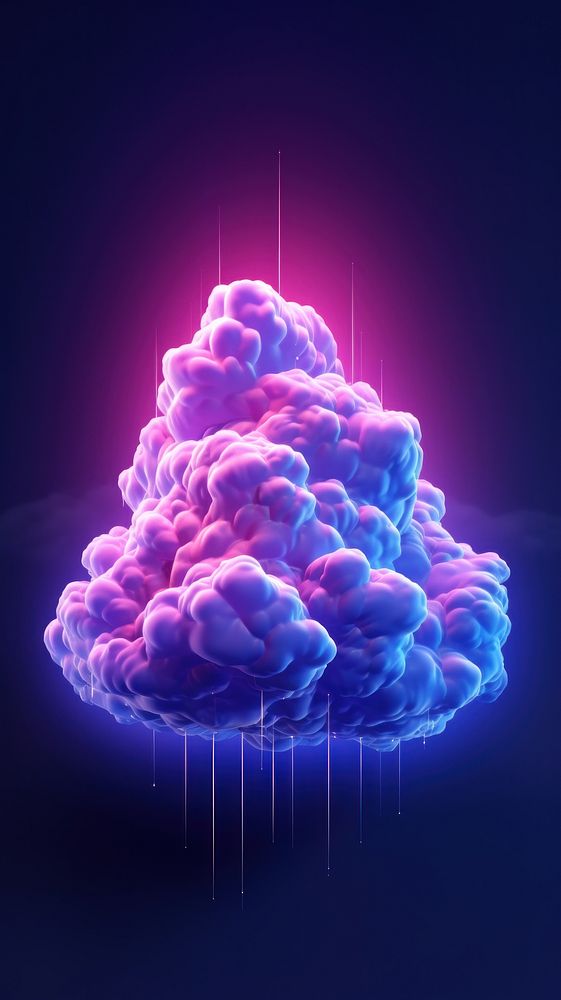 Abstract neon background with stormy cloud glowing purple light sky.