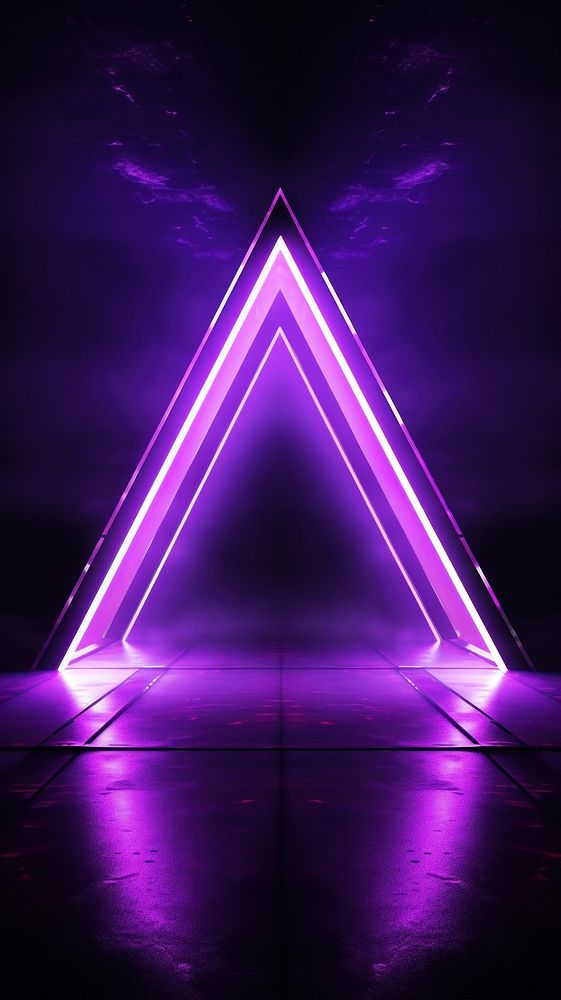 Triangle stage with and and purple neon light abstract lighting triangle.