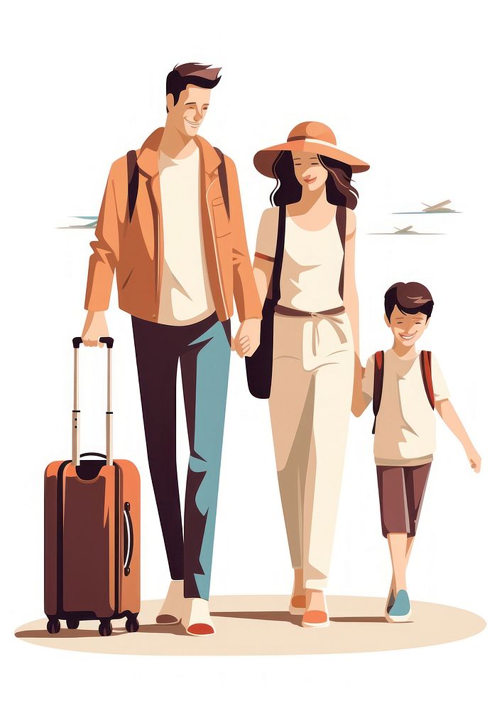 Family Travel Concept suitcase walking luggage.