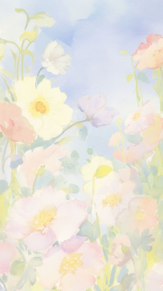Minimal pastel wallpaper flowers painting blossom pattern.