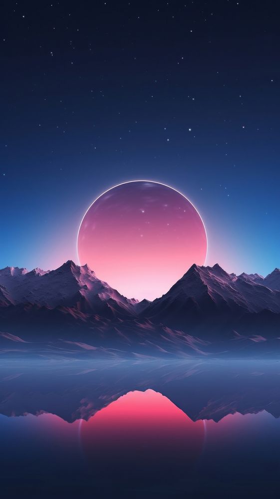 Blue and pink neon light circle astronomy mountain outdoors.