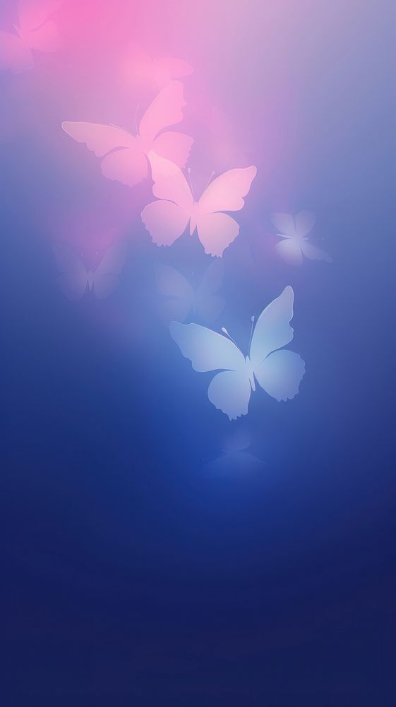 Abstract blurred gradient illustration butterflies purple blue pink.