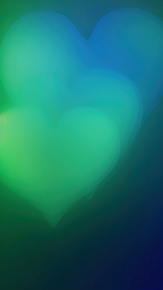 Abstract blurred gradient illustration hearts green blue backgrounds.
