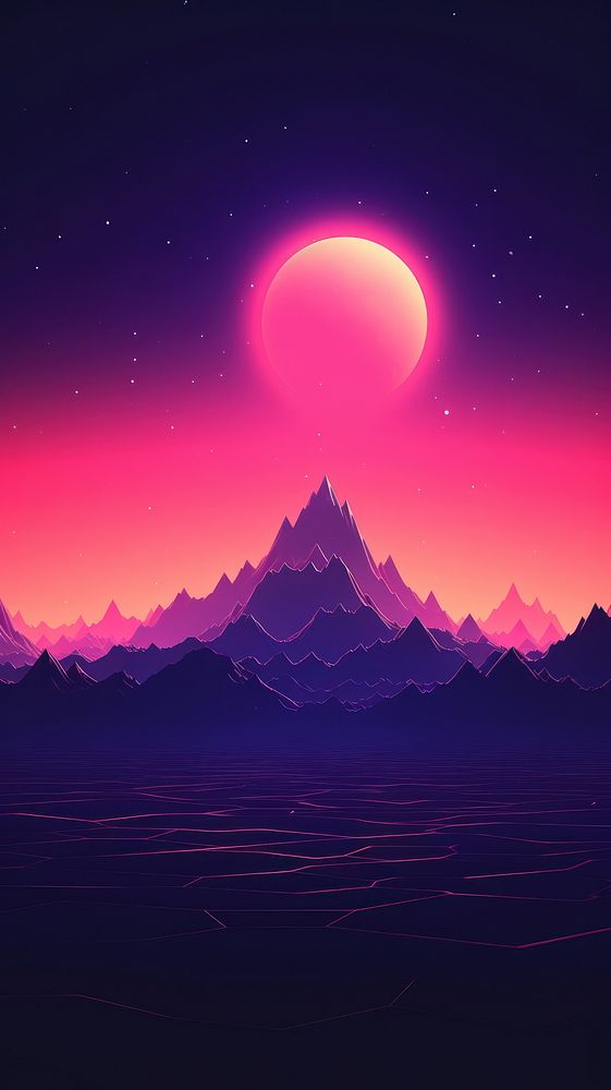 Mountain synthwave retrowave astronomy outdoors | Premium Photo ...