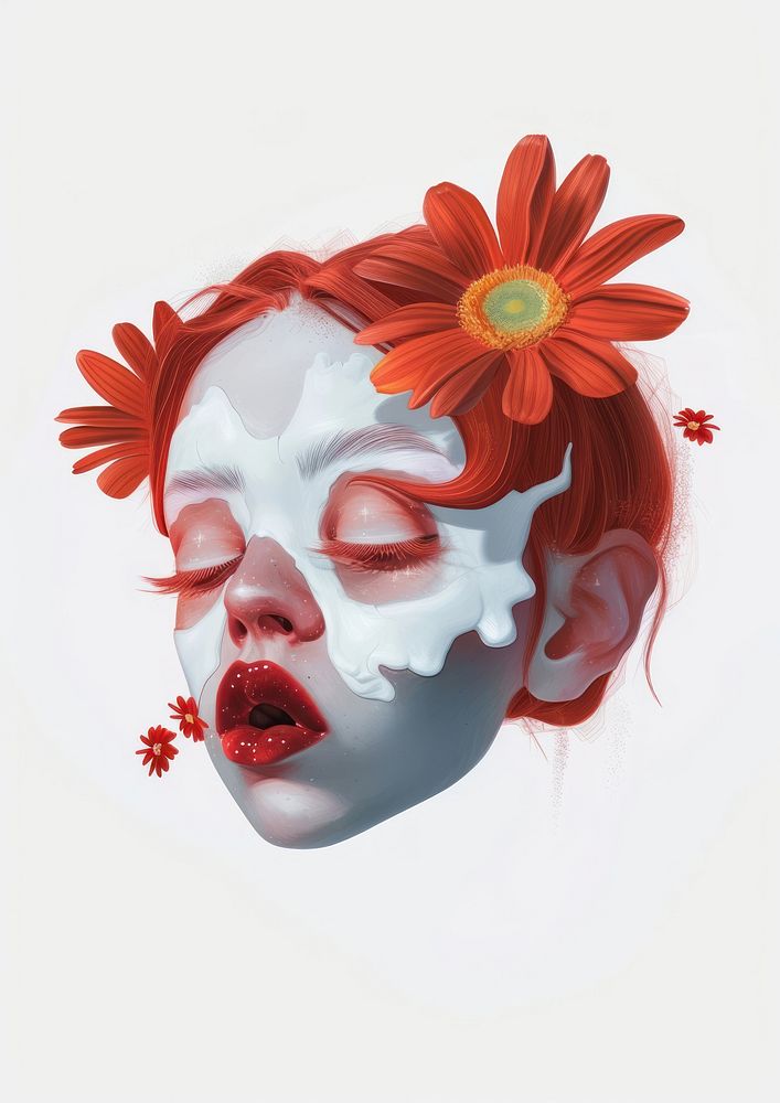 A girl with a daisy covered her eye portrait flower white.