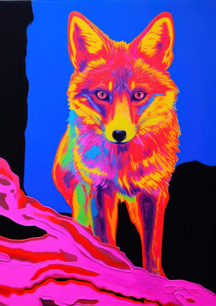 A fox looking at its own shadow on the shadow painting mammal animal.