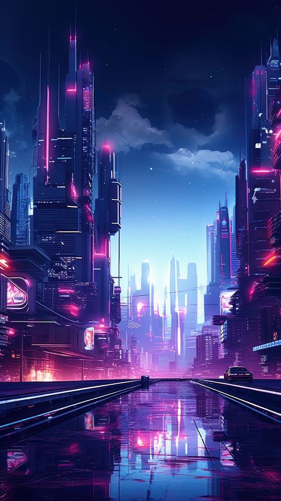 Cyberpunk cityscape night architecture futuristic.