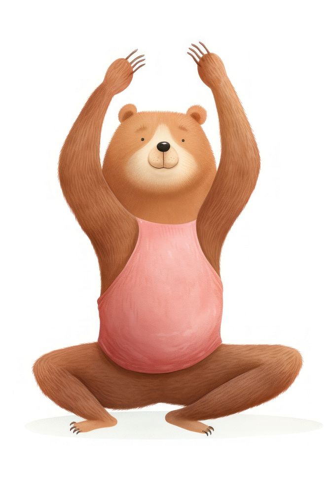 Bear doing yoga mammal toy white background.
