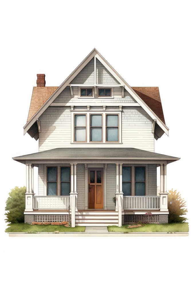 Architecture illustration of a american suburb house building cottage porch.