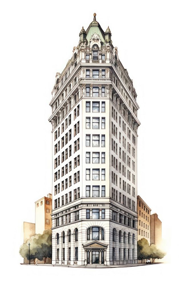 Architecture illustration of a american tall classic building metropolis skyscraper tower.