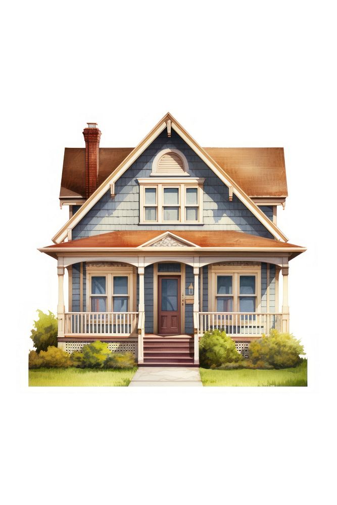 Architecture illustration of a american suburb house building cottage porch.