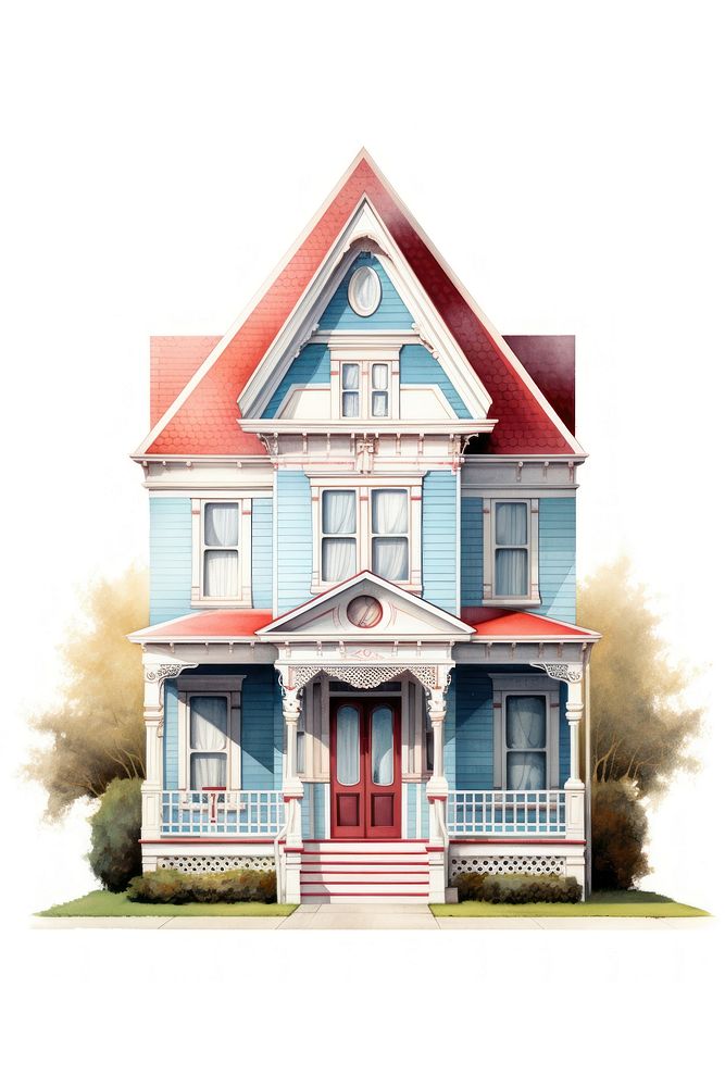 Architecture illustration of a american suburb house building porch white background.