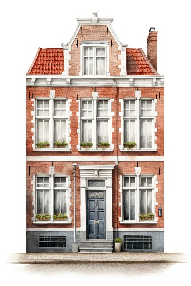 Architecture illustration of a dutch tall rowhouse building window city.