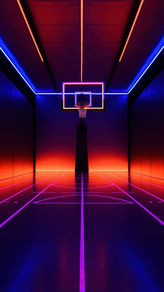 Basketball court made of neon lights futuristic lighting sports.