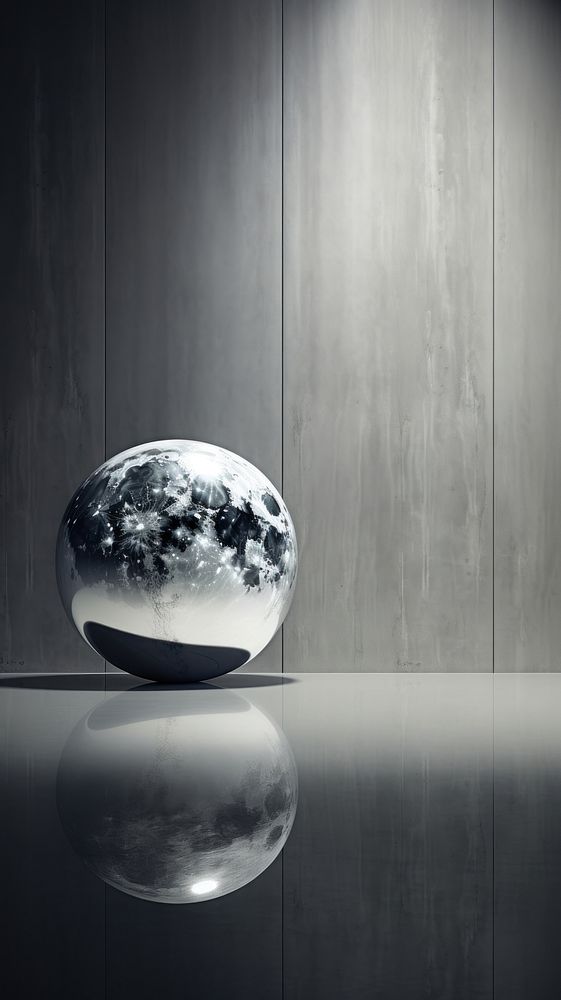 Grey tone wallpaper moon reflection sphere space.