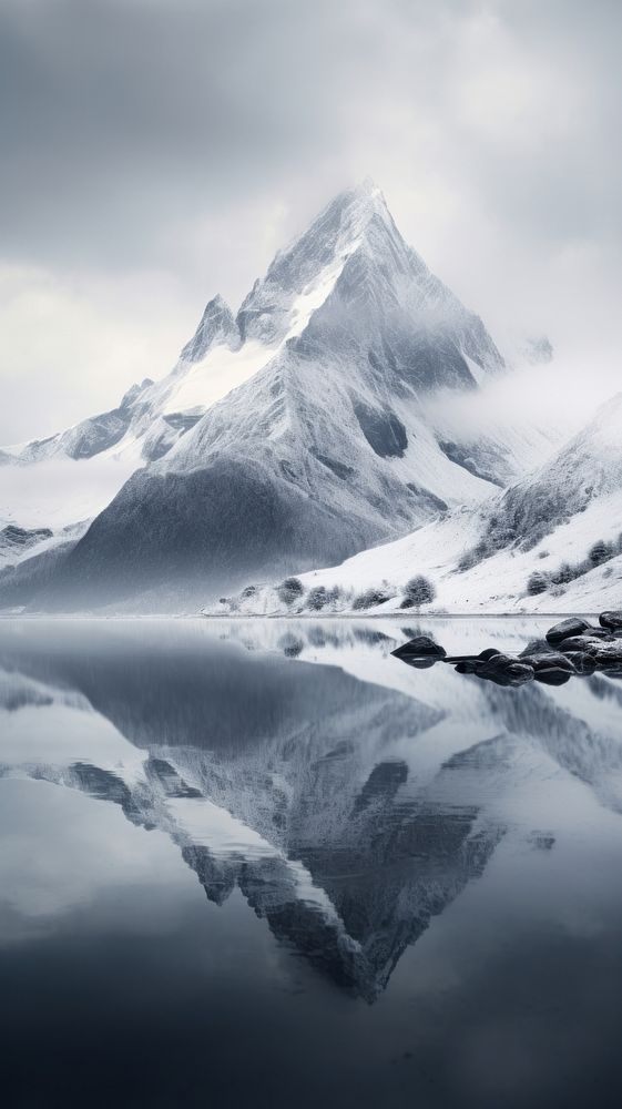Mountain snow reflection landscape.