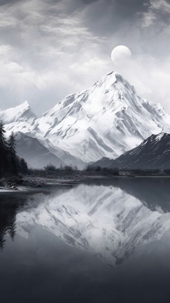 Mountain snow reflection landscape.