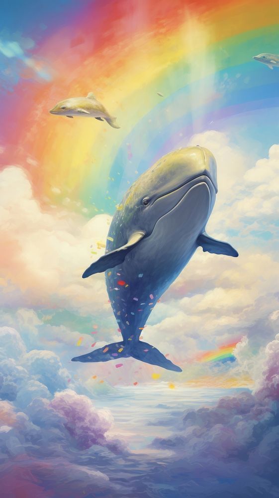 Painting rainbow animal flying.