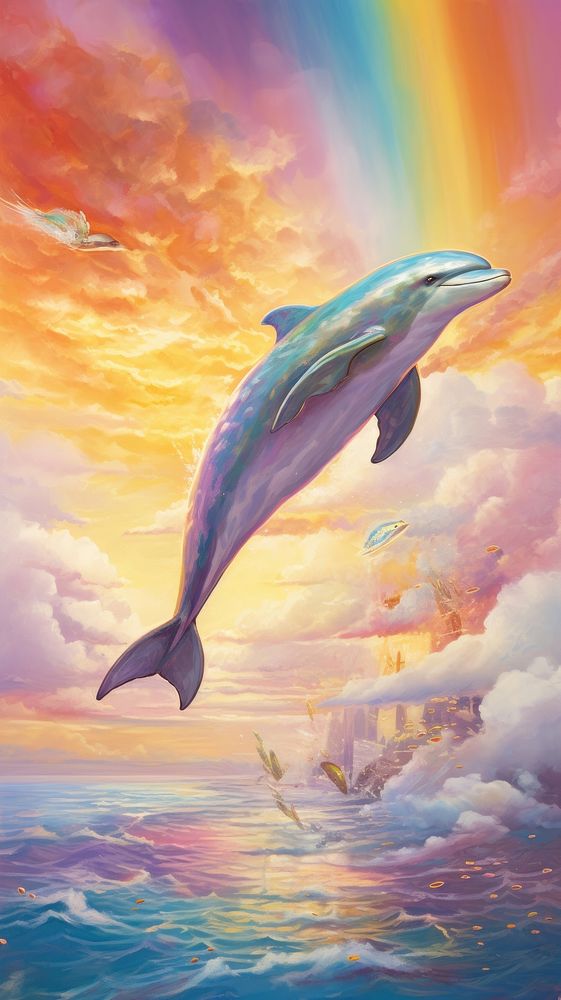Dolphin painting rainbow animal.