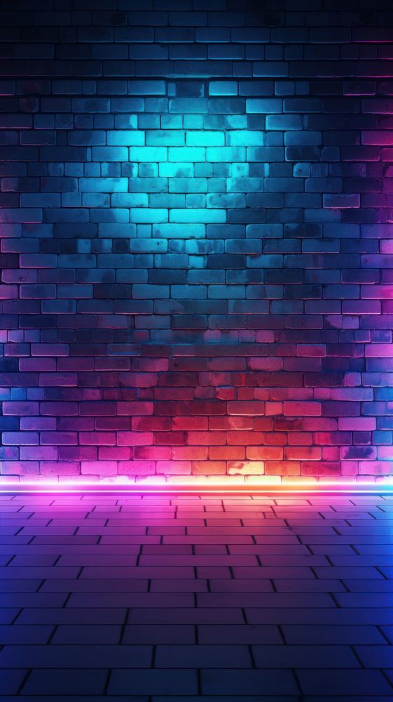 Modern futuristic neon lights lighting purple brick.
