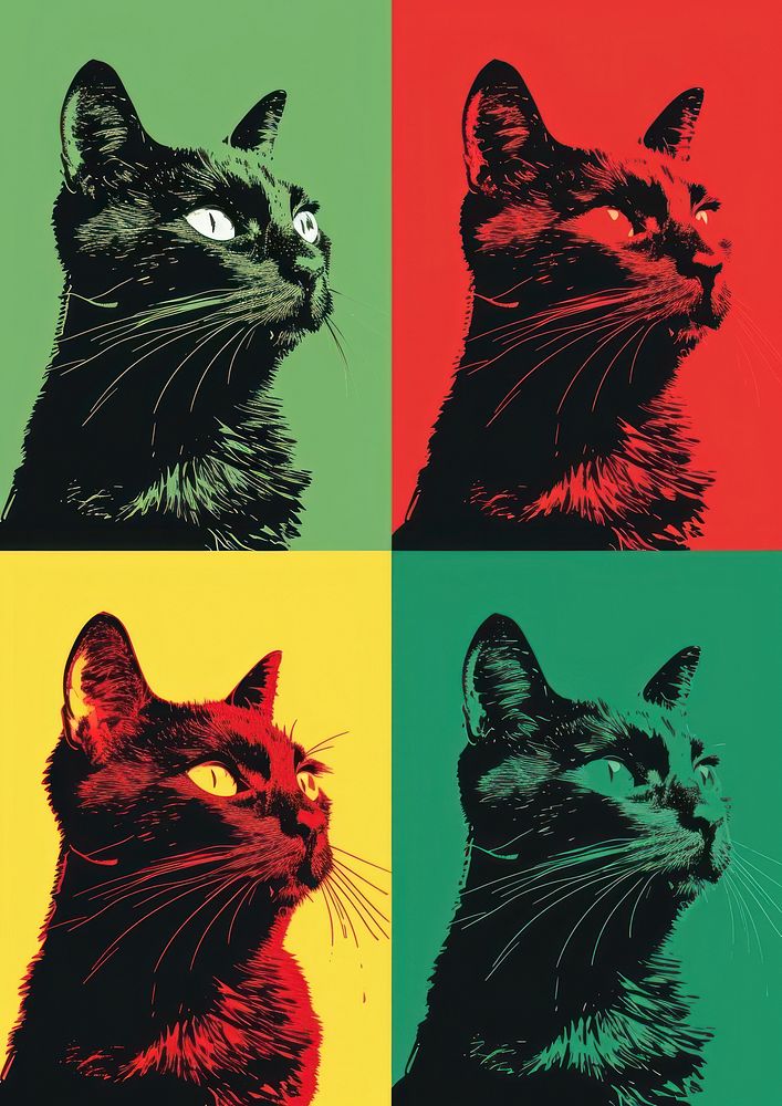 Four cat in four different color art mammal animal.