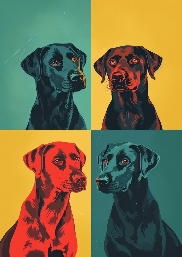 Four dog in four different color art animal mammal.