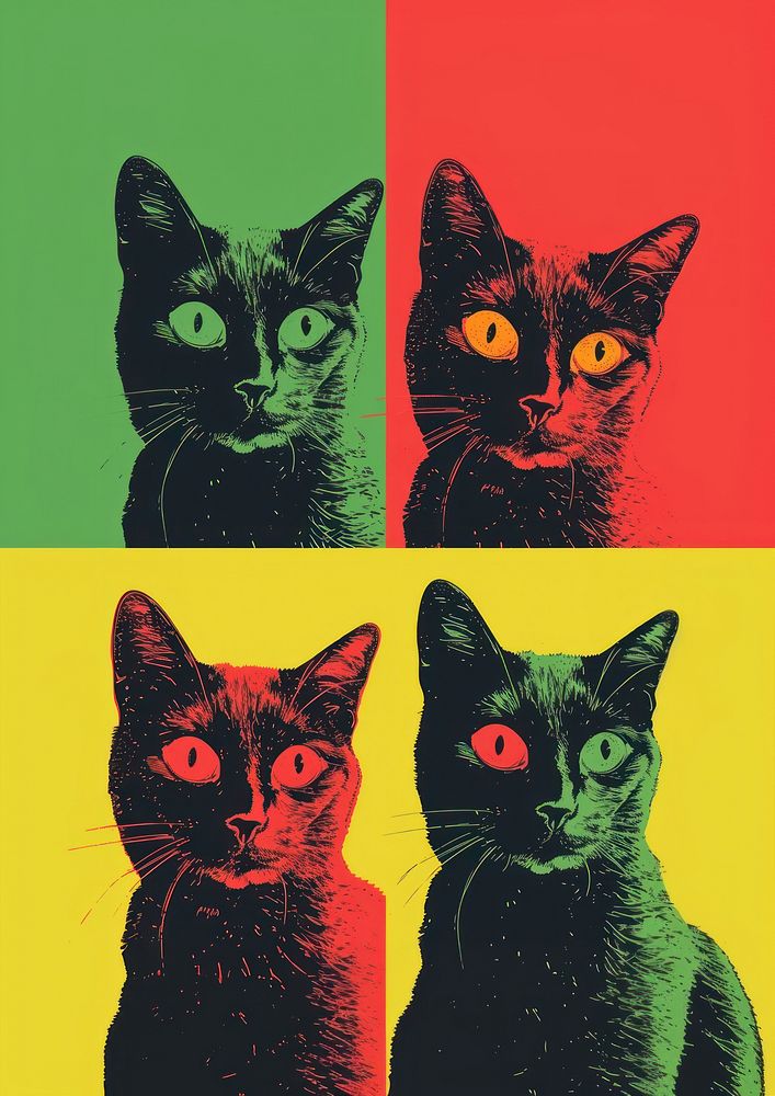 Four cat in four different color art mammal animal.
