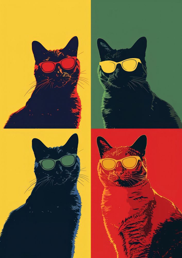 Four cat in four different color glasses mammal animal.