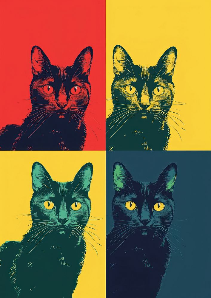 Four cat in four different color art animal mammal.