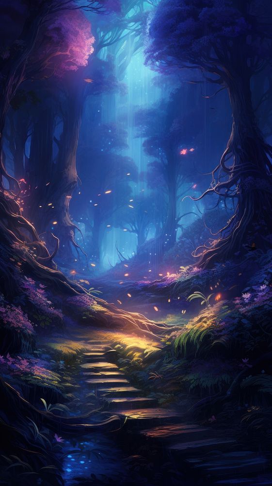 Neon forest scenery wallpaper outdoors nature light.