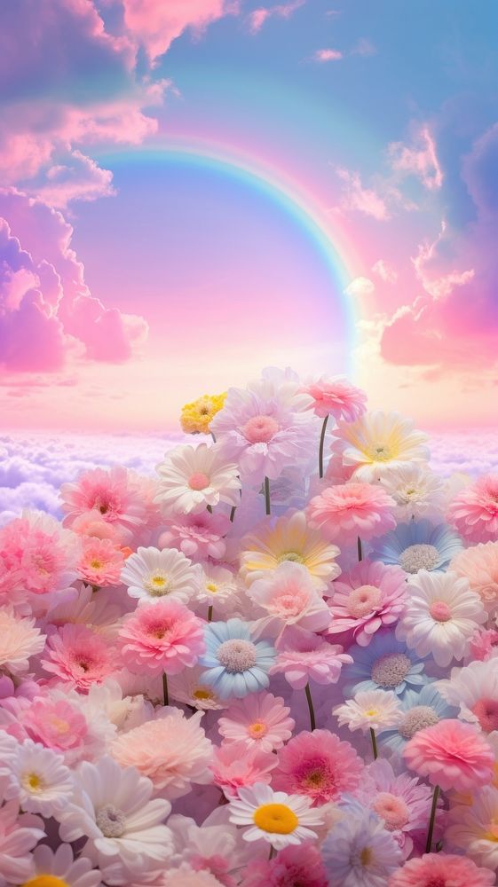 Rainbow flower sky landscape.