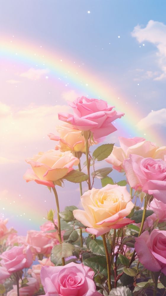 Rainbow flower rose sky.