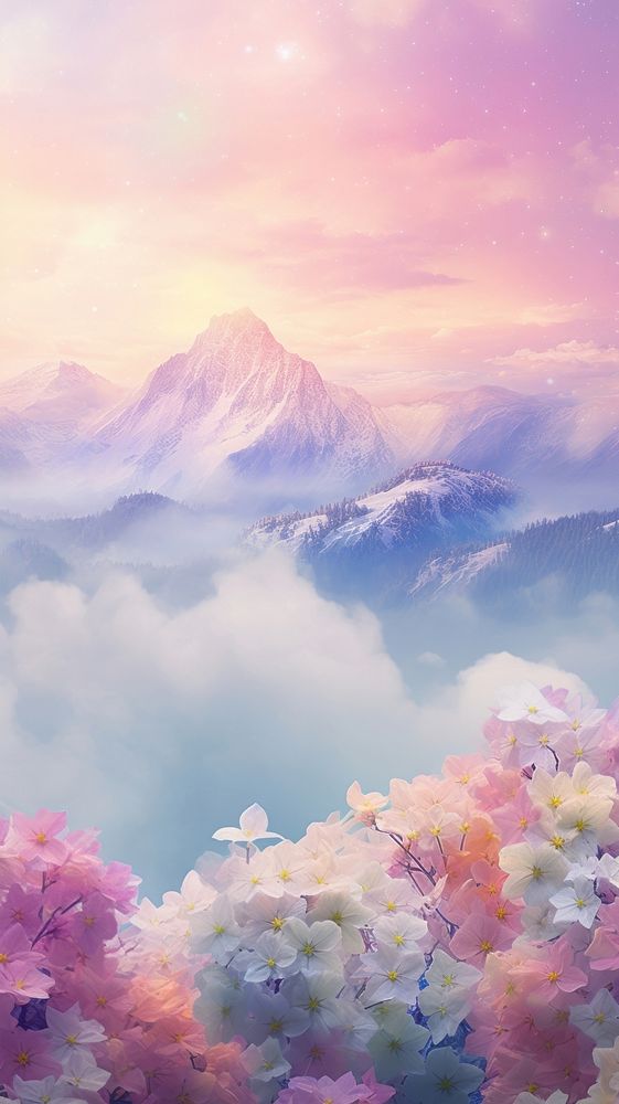 Flower sky landscape mountain.