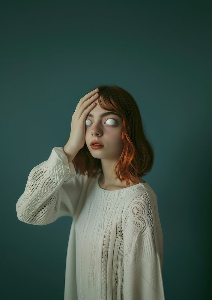 A blind woman with white eyeball photography portrait fashion.