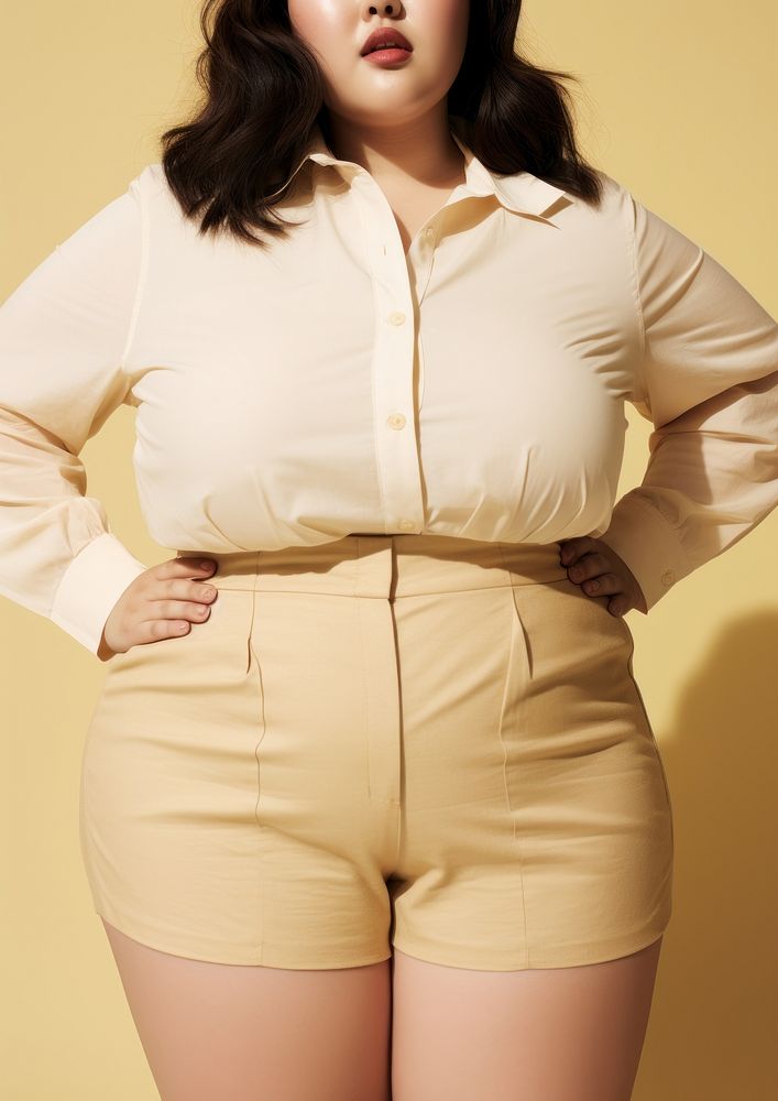Chubby body women blouse outerwear portrait.