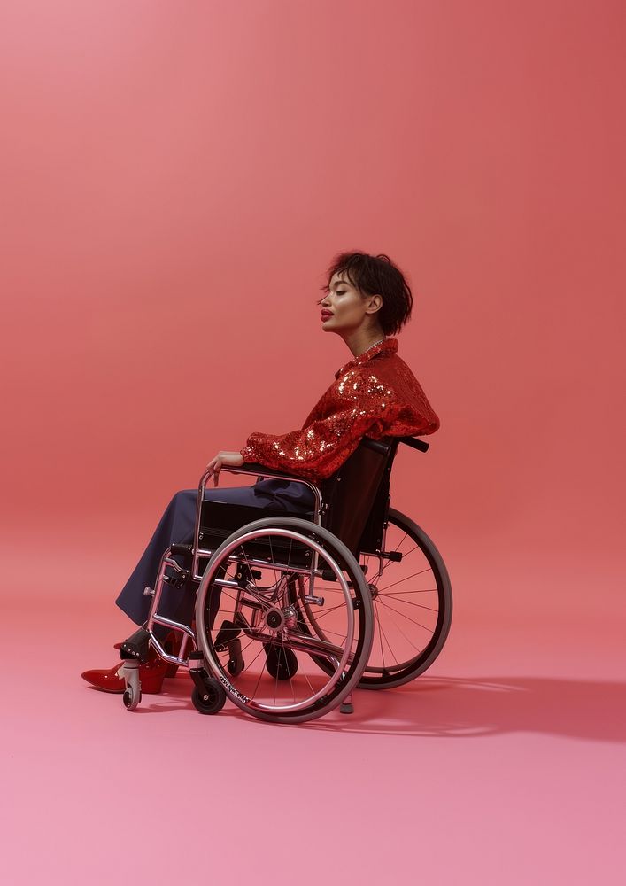 A disability woman on a wheelchair sitting adult accessories.