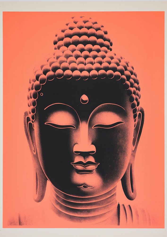 Head of buddha art red representation.