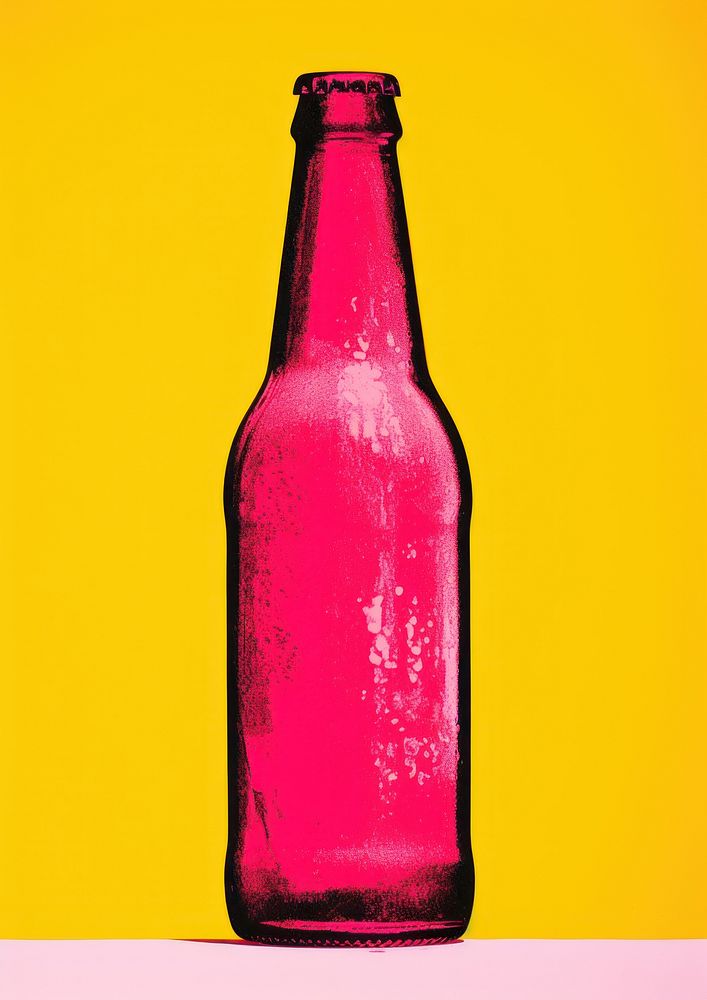Beer bottle yellow drink pink.