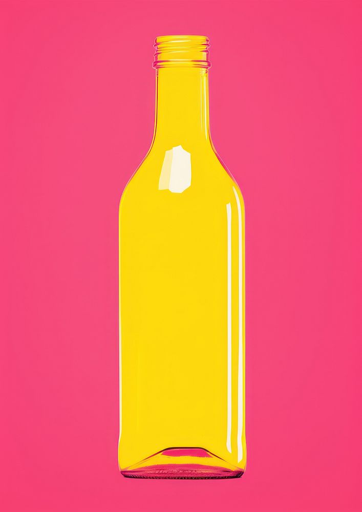 Bottle of water yellow glass pink.