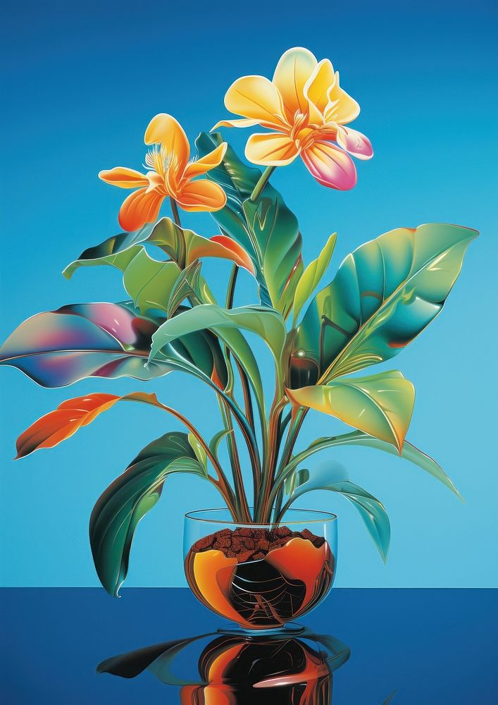 Airbrush art of a little plant flower petal vase.