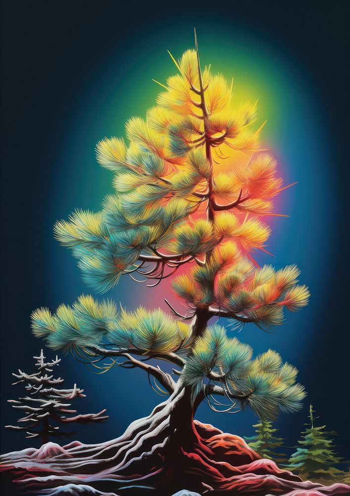 Airbrush art of a pine tree outdoors painting plant.